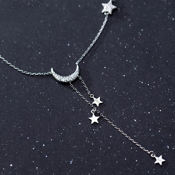 Moon & Stars Silver Choker Necklace - Picture 2 of 5